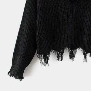 Black Distressed off the shoulder Knit Sweater